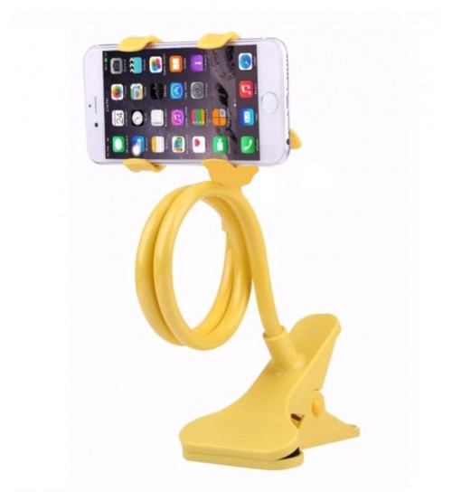 Universal Flexible Long Arm Mobile Phone Holder Stand with Clipper for home, office, car, travel, Yellow Color